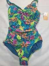 Women's Tropical Print Shirred Full Coverage Swimsuit Kona Sol Size Smal