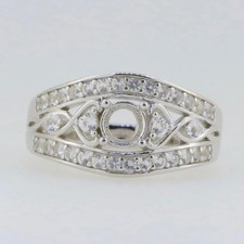 925 Sterling Silver 5mm Round Semi Mount Women Ring Dual Pavé Border Band Ring