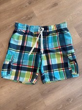 Arizona Jean Co Mens Swimsuit Size XL Multicolor Plaid Cargo Swim Trunks Lined
