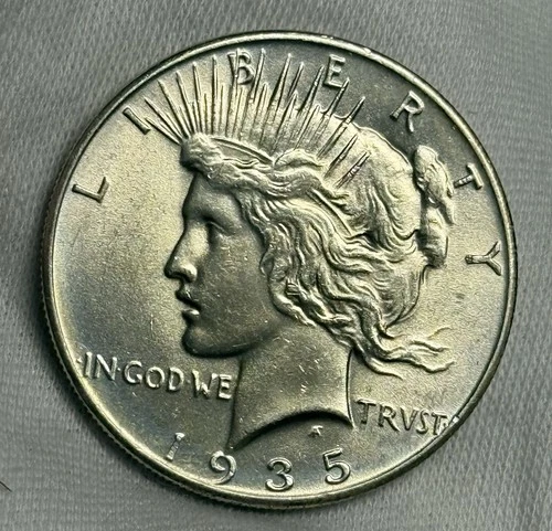Mint State 1935-P Peace Dollar (lightly cleaned), U.S. Silver Type Coin $1 BU
