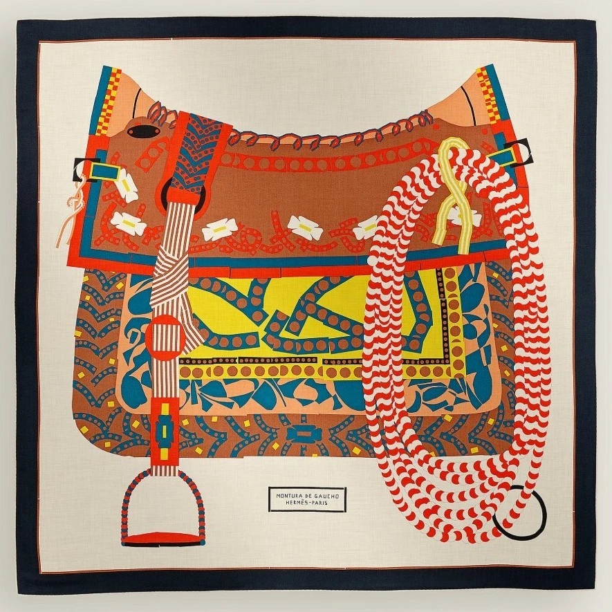 Hermes Cashmere Blend Montura De Gaucho 140 Women's Shawl In Multicolor