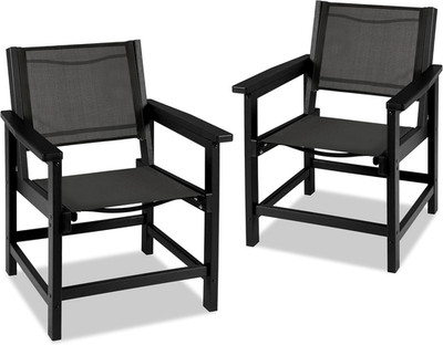 Heavy Duty Outdoor Dining Chairs Set of 2, All-Weather, Black