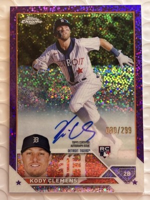 2023 TOPPS CHROME KODY CLEMENS ROOKIE RC AUTO #d/299 PURPLE SPECKLE REFRACTOR