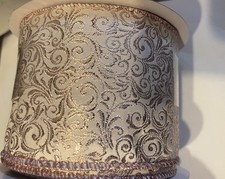 3 1/2  x 15 Ft wired edge ribbon. Pink Rose Gold Print For Christmas Wedding