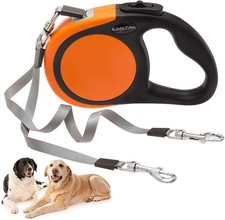 KOOLTAIL Dual Retractable Dog Leash for Two Dogs Up to 16feet, Orange Solid