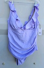Shade  Shore Womens Purple Ruffled Medium Coverage 1 Pc Swimsuit Size XL 16