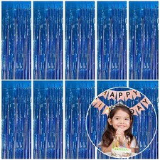 10 Pack Foil Curtain Backdrop Blue Metallic Tinsel 10 Pcs, Royal