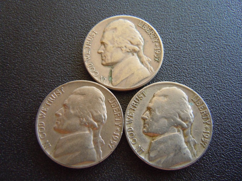 1957 D Jefferson Nickels- 3 Coins #21