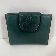 Vintage ROLFS Cowhide BIFOLD Kisslock Coin Purse Wallet Leather Teal Blue/Green