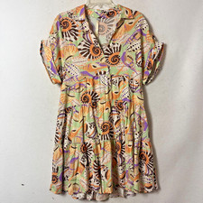 Uncle Frank Dress sz Med Multicolor seashell nautical short sleeve tiered beach