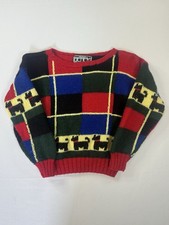 VTG Berek Scottie Dog Sweater Youth 14 Hand Knit 100 Wool Uruguay Colorblock