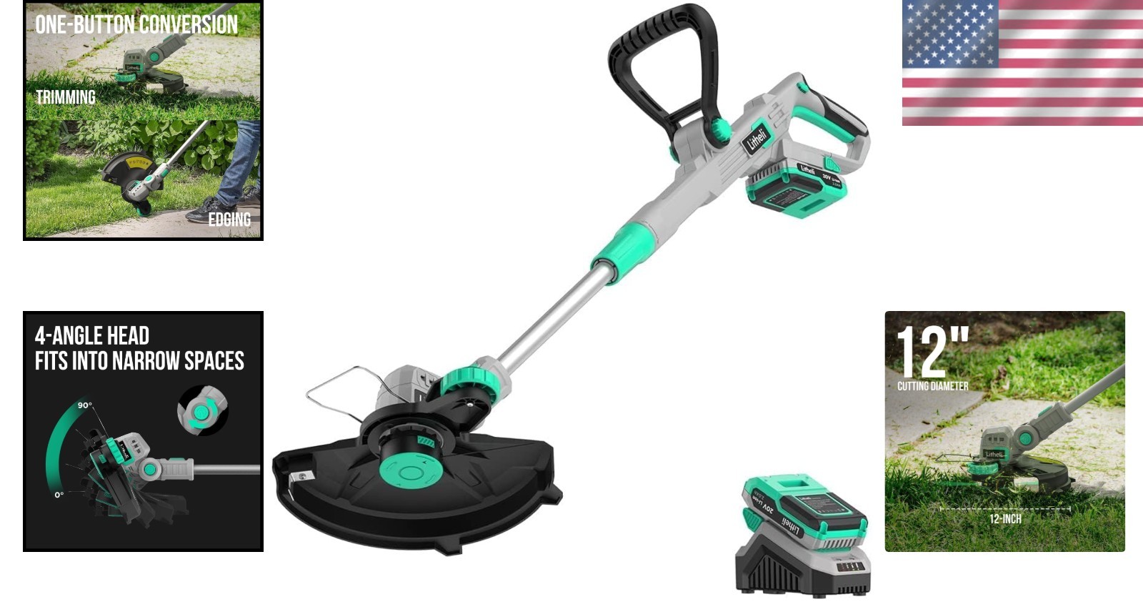 Lightweight 20V 12" Cordless Weed Wacker with Adjustable Pole & Battery Included