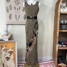 Vintage 80s 90s Leopard Tiger Giraffe Print Maxi Dress Safari Sexy Chic S 6 