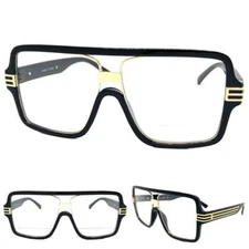 Oversized Classic Retro Hip Hop Rapper Clear Lens EYE GLASSES Large Black Frame