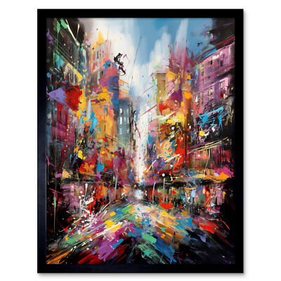 Abstrakte Stadt Straße modern lebendiges Stadtbild gerahmtes Kunstbild Druck 12x16