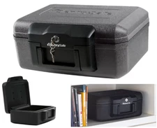 Small Portable Fireproof Safe Box, Carry Handle, Two keys for Doc Media Valuable