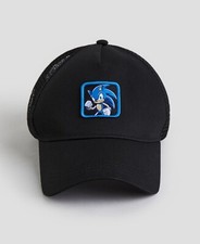 Black Sonic The Hedgehog Trucker Hat Cap Mesh Embroidered Adjustable US 8/14