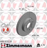 2X Zimmermann 600.3212.20 Bremsscheibe FüR VW