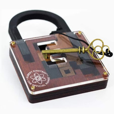 Wooden IQ Puzzle Lock Padlock Maze Brainteaser with Metal Key for Adults