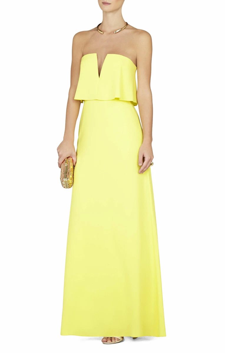 BCBG Maxazria LMQ69C73 Alyse Strapless Overlay Gown SZ 0 Yellow