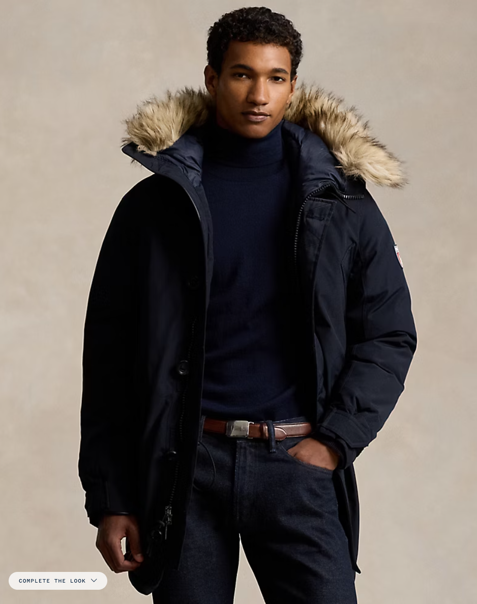 $598 NWT Men's Polo Ralph Lauren Parka Faux Fur Jacket Coat Elmwood Worth Annex