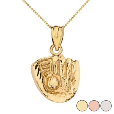 Diamantschliff Baseball Handschuh Anhänger Halskette in massivem Gold (gelb/rose/weiß)
