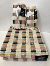 Brooks Brothers 2 Bath 2 Hand 2 Tip Towels Tiles  Multicolored Mosaic 100%Cotton