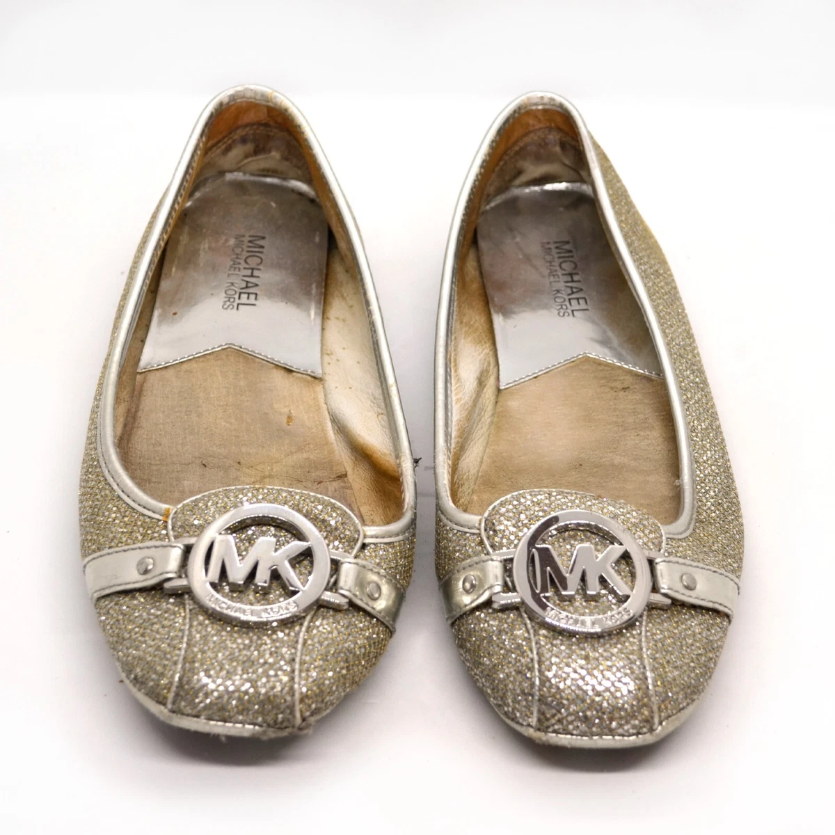 Michael Kors Fulton Silver Glitter Leather Insole MK Logo