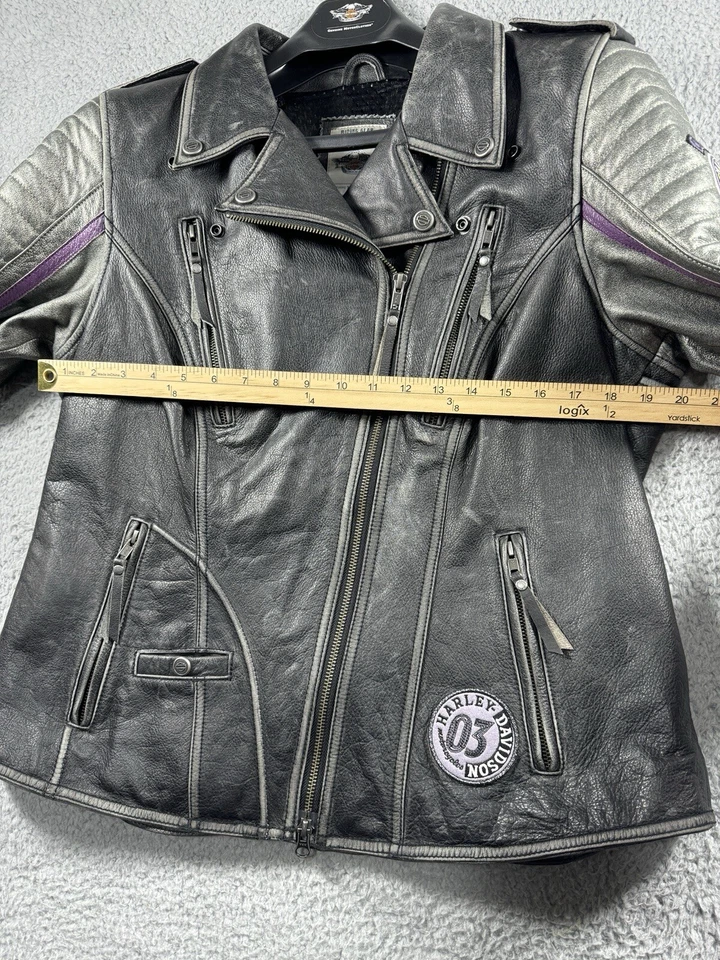 Chaqueta de cuero Harley Davidson Speedy para mujer 97048-15VW plateada envejecida XL Foto 3 de 4