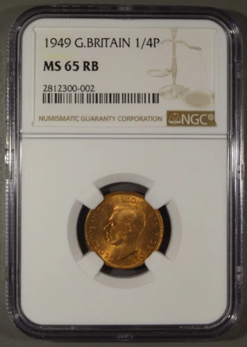 Great Britain 1949 One Farthing 1/4p, NGC MS65 RB, Only 3 graded higher, WG018
