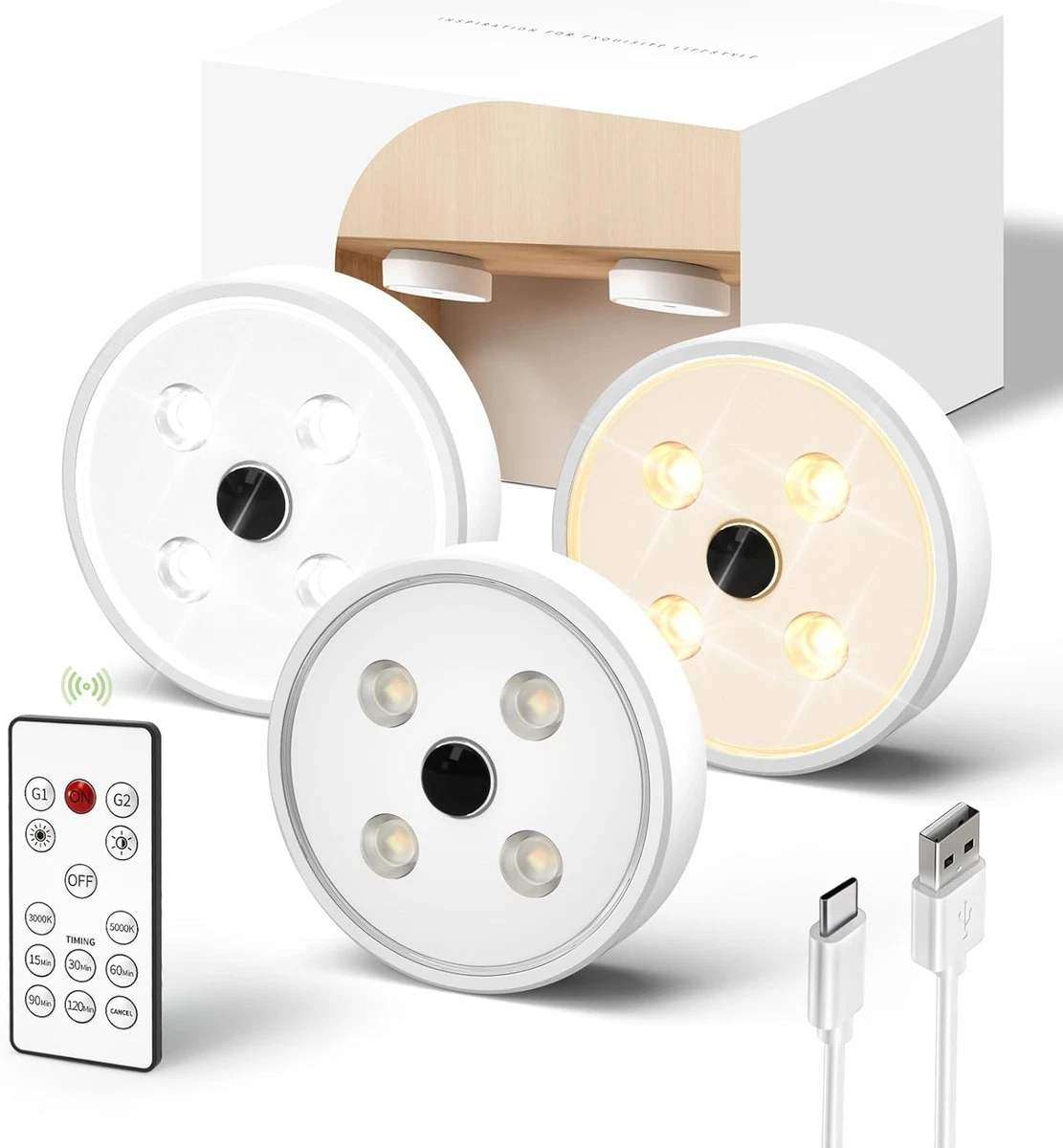 Puck Lights with Remote Control Rechargeable LED Light Battery