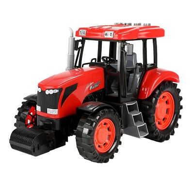 27CM Friction Powered Red Tractor Toy with Light Sound for Kids