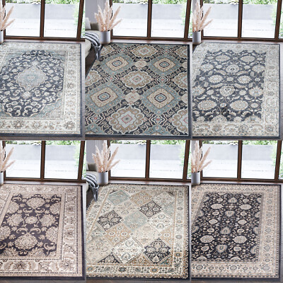 Modern Orientalisch Teppich Kurzflor Wohnzimmerteppich Beige Creme Grau Schwarz