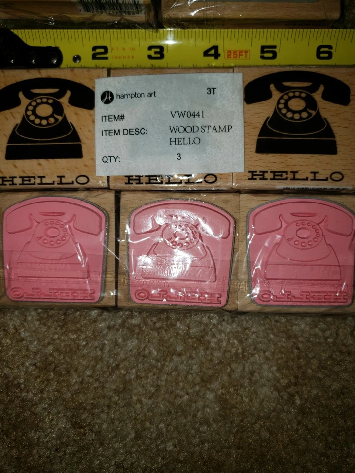 Sello de goma arte Hampton feliz cumpleaños / Hola lote palabras madera tinta estampador x12 Foto 2 de 3