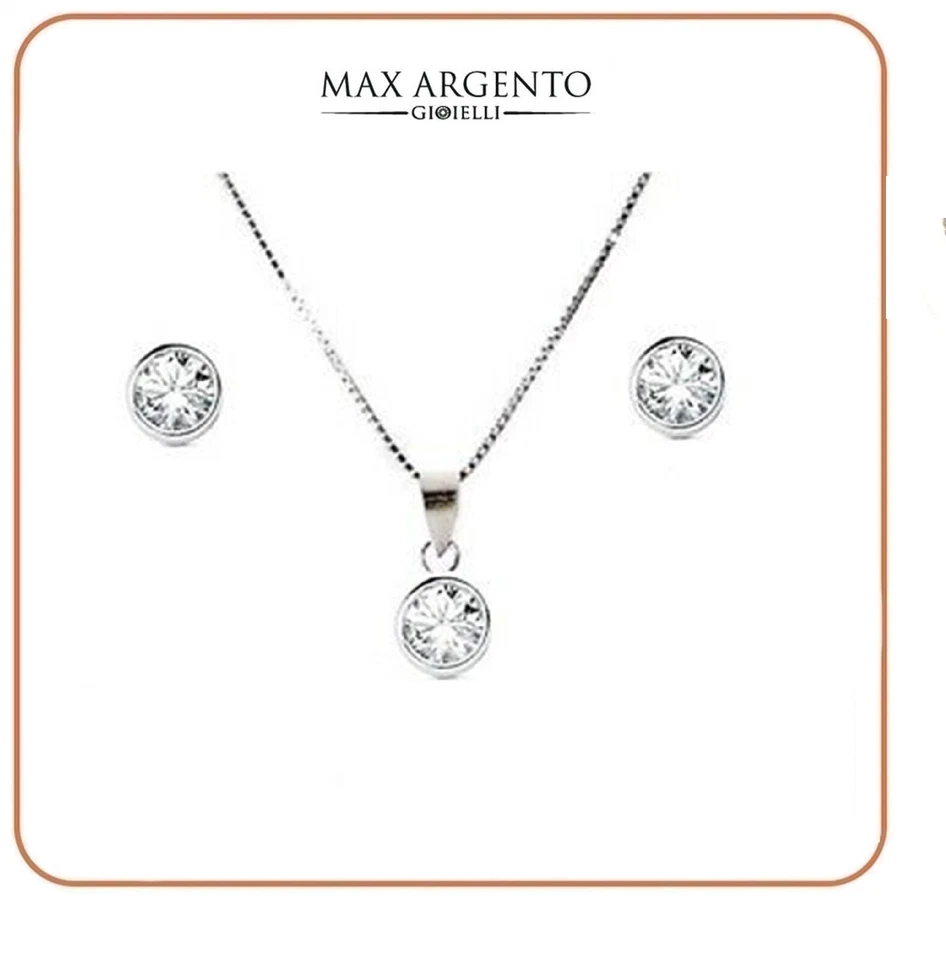 COMPLETO COLLANA E ORECCHINI PUNTO LUCE IN ARGENTO 925 RODIATO ORO BIANCO  - Immagine 2 di 4