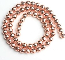 10 Rose Gold Hematite Beads 6mm Faceted Round Shiny Light Copper Jewelry Making