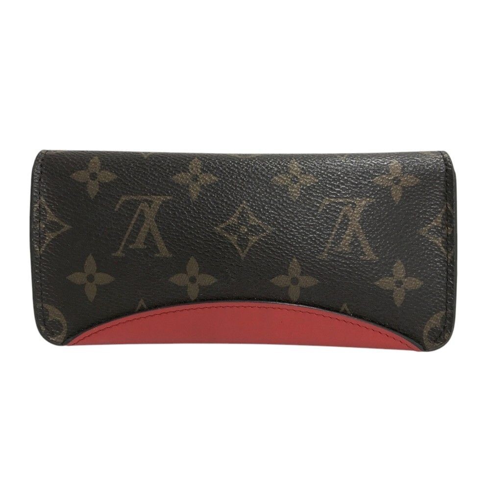 LOUIS VUITTON Etui Lunette Woody Glasses Case Monogram Brown Red
