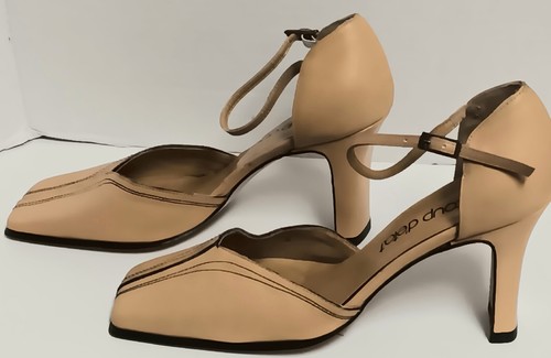 Vtge Coup D'etat Beige Square Toe Heel Leather Mary Jane 3" Heels Sz 7B Spain - Picture 6 of 16