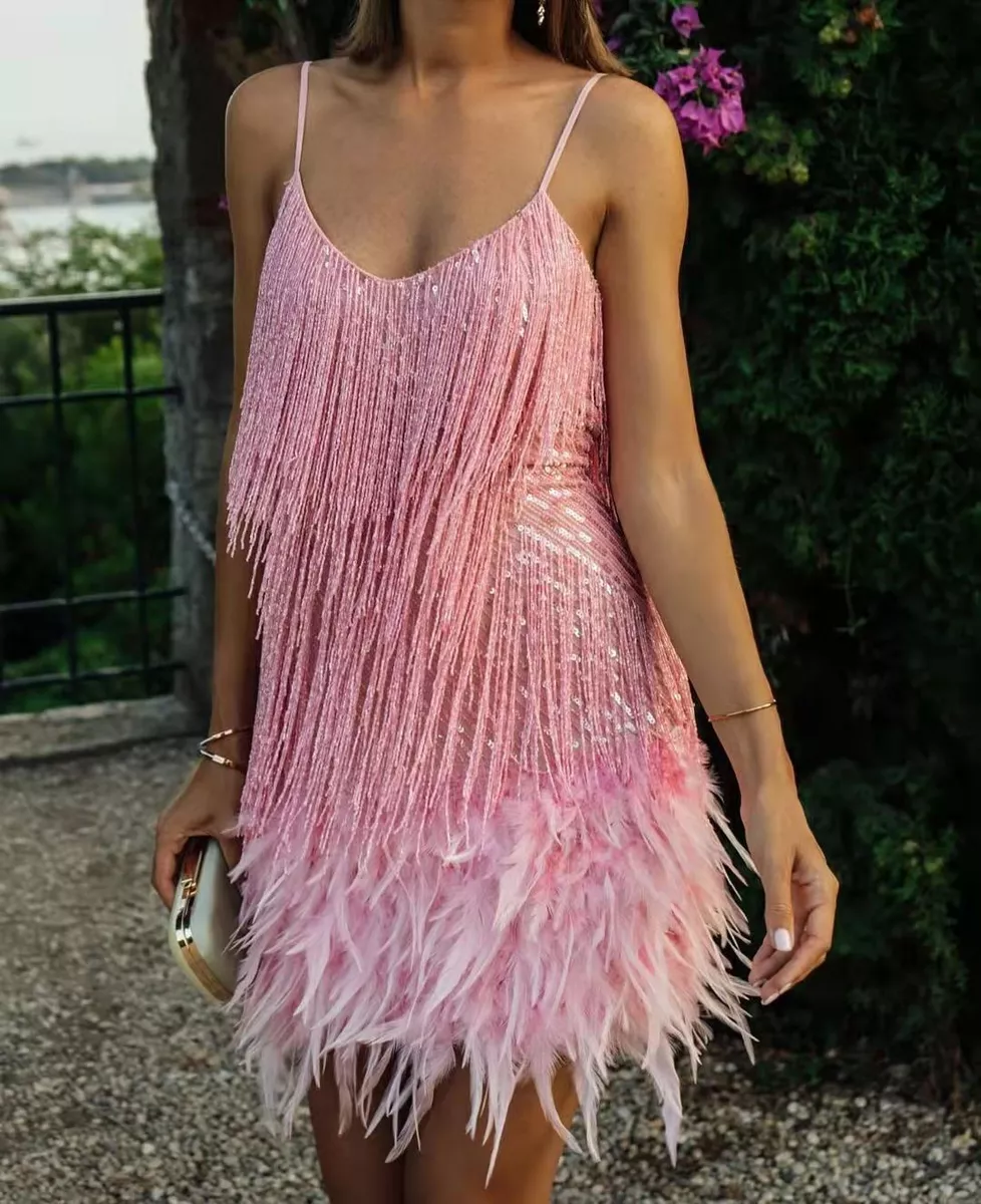 sequin feather dress