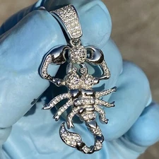 1.50Ct Real Moissanite Scorpion Alacran Horoscope Pendant 14K Whit Gold Plated
