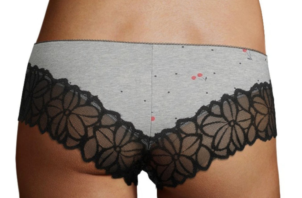 Flirtitude Women's Cheeky Panties MEDIUM Gray Cherries W Black Lace Hot