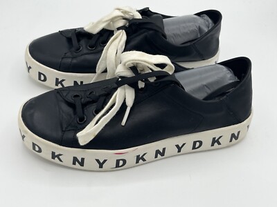 DKNY Binda Lace Up Sneaker Nappa Black Unisex Leather Shoe K1105030 Size  EUC