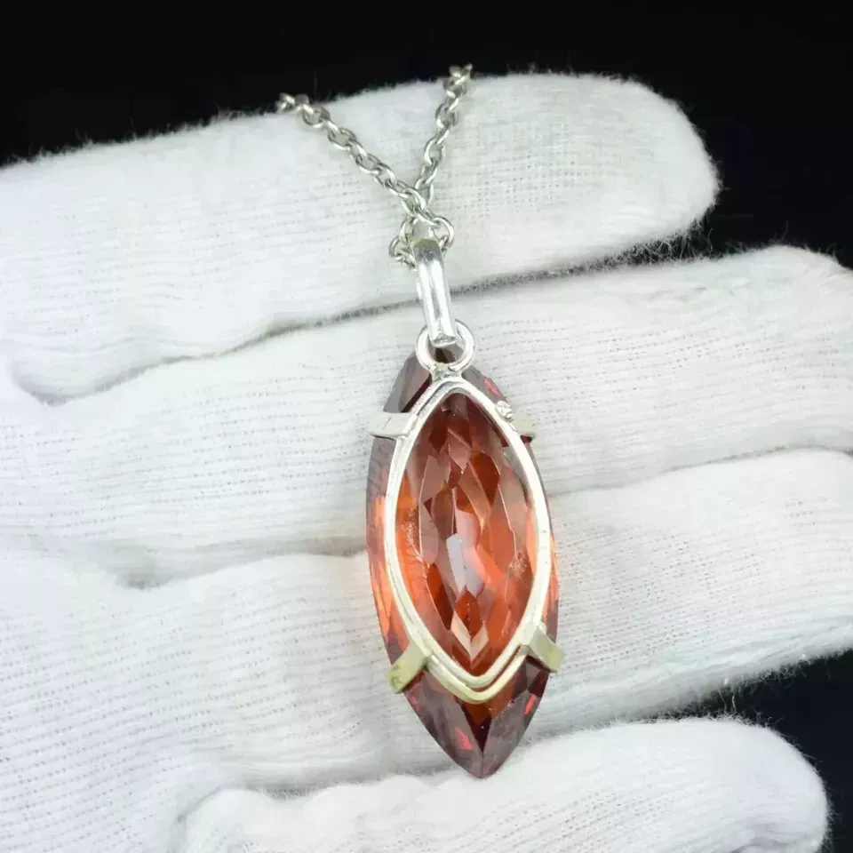 Colgante Natural Certificado 92 Ct+ Circón Naranja Marquesa Plata 925 AG Piedras Preciosas Foto 4 de 4