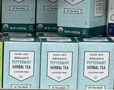 3 Pack Trader Joe's Organic Peppermint Herbal Tea 20 Tea Bags Each, Total 60 ct