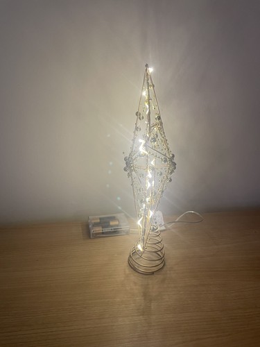 30cm Tall Gold Beaded Battery Operated Christmas Tree Topper - Picture 4 of 16