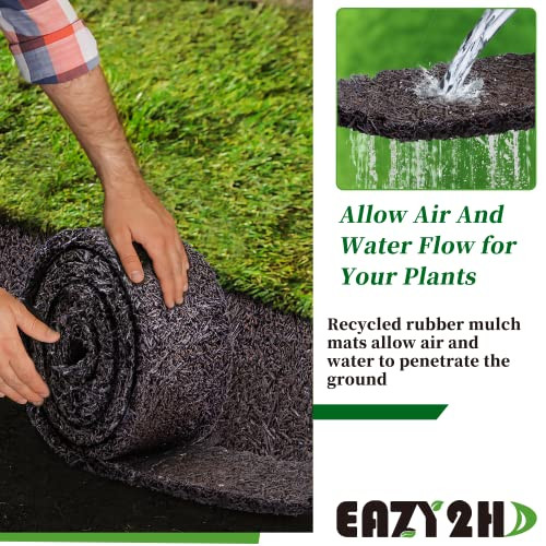 LukLoy 4Pack 120\ L X 4.5\ W Black Rubber Mulch for Landscaping with Fixing Stakes, Recycled Rubber Mulch Mat Roll, Permanent Weed Barrier Garden Edging Border Mat for Gardening, Plants