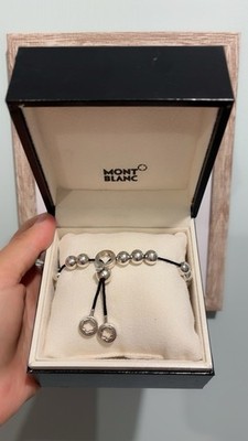 Montblanc Star Beads schwarz Kordel Silber Armband mit Box 925 Sterling Kugel Vintage