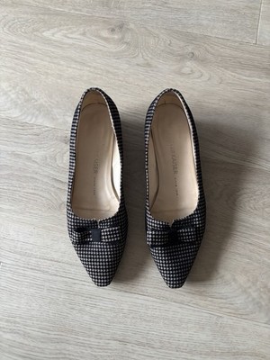 Peter Kaiser Damenschuh 37,5  Schwarz Samt mit beigem Stoff kariert innen Leder