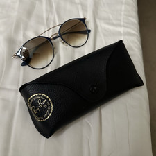 Ray-Ban Round Sunglasses Blue Metal Frame Brown Gradient Plastic Lenses Case