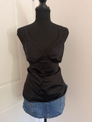 VTG Cabernet Black Lace Trim Slip Tank Top 34 Bust